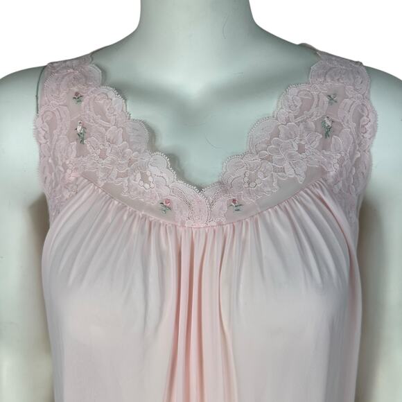 VTG Shadowline Nightgown Womens Medium Pastel Pink Lace Sleeveless Semi Sheer - Picture 2 of 10
